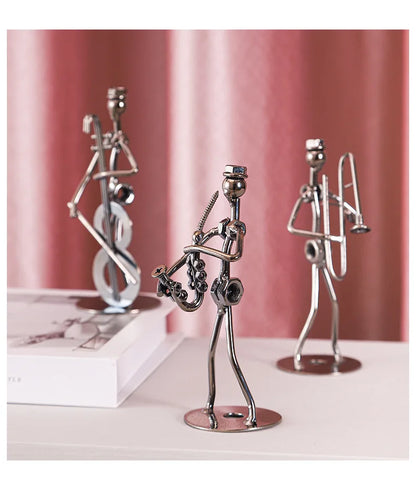 Metal Musician Guitar Player Statue Retro Sculpture Musical Instrument Little Iron Art Collectible Figurine Book Shelf Decor