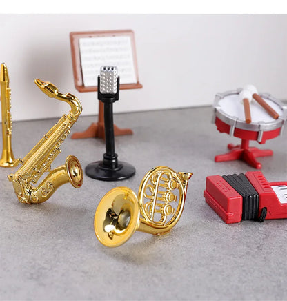 1set Dollhouse Musical Instrument Model Accordion Saxophone Classical Instruments Miniature Scene Props Decoration Figurines