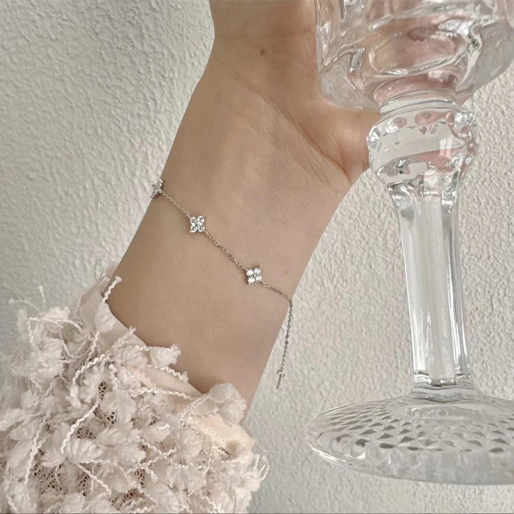 New Stainless Steel Zircon Necklaces for Women 18K Gold Plated Four Leaf Grass Collar Chain Necklace Luxury Jewelry Gift