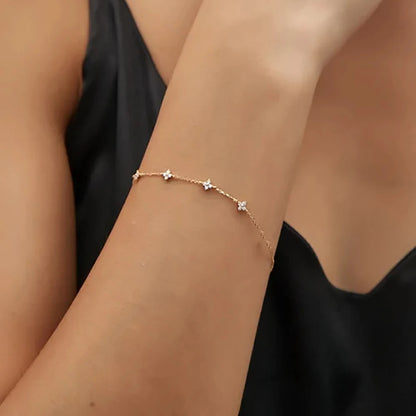 New Stainless Steel Zircon Necklaces for Women 18K Gold Plated Four Leaf Grass Collar Chain Necklace Luxury Jewelry Gift