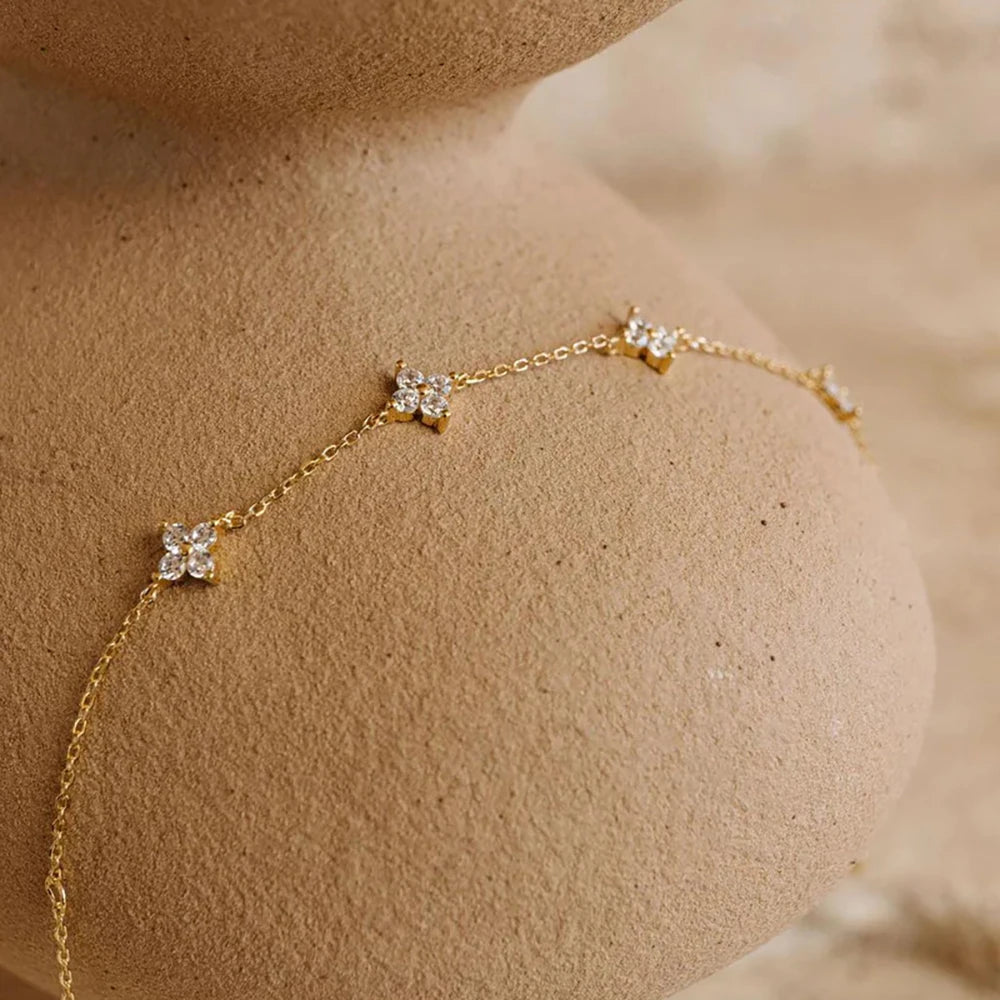 New Stainless Steel Zircon Necklaces for Women 18K Gold Plated Four Leaf Grass Collar Chain Necklace Luxury Jewelry Gift