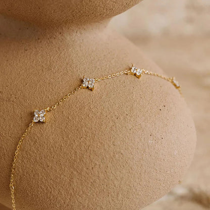 New Stainless Steel Zircon Necklaces for Women 18K Gold Plated Four Leaf Grass Collar Chain Necklace Luxury Jewelry Gift