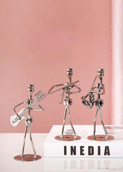 Metal Musician Guitar Player Statue Retro Sculpture Musical Instrument Little Iron Art Collectible Figurine Book Shelf Decor