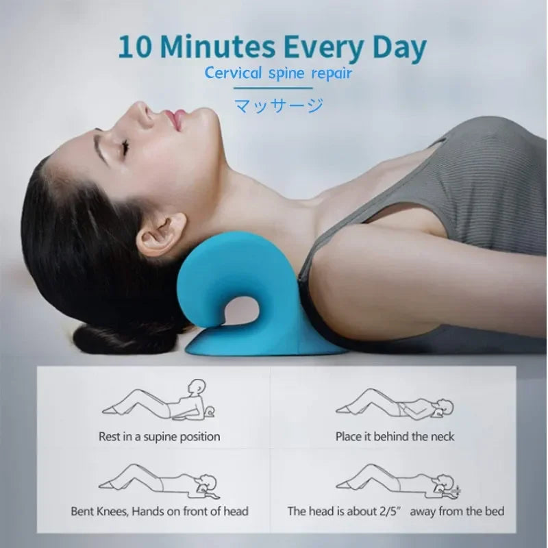 Cervical Spine Massage Pillow U Shaped Neck Support Gravity Shiatsu Therapy for Pain Relief Blue