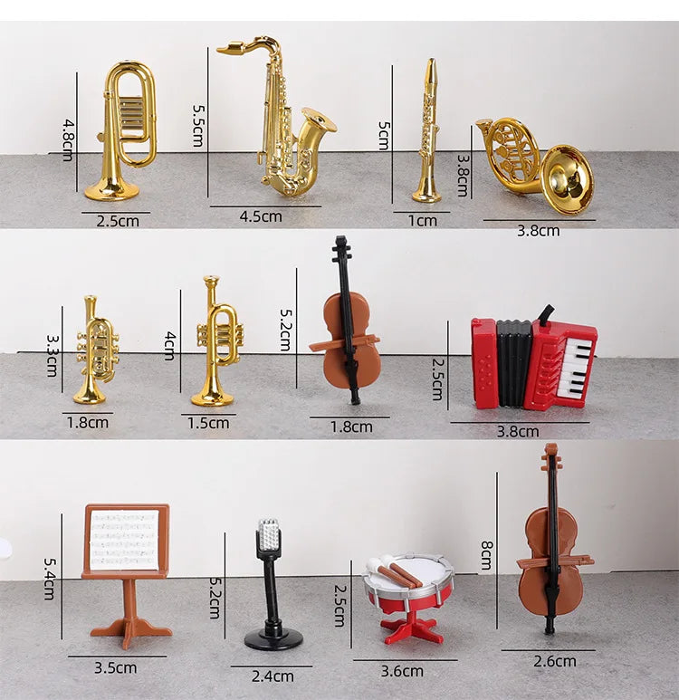 1set Dollhouse Musical Instrument Model Accordion Saxophone Classical Instruments Miniature Scene Props Decoration Figurines