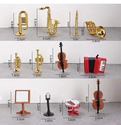 1set Dollhouse Musical Instrument Model Accordion Saxophone Classical Instruments Miniature Scene Props Decoration Figurines